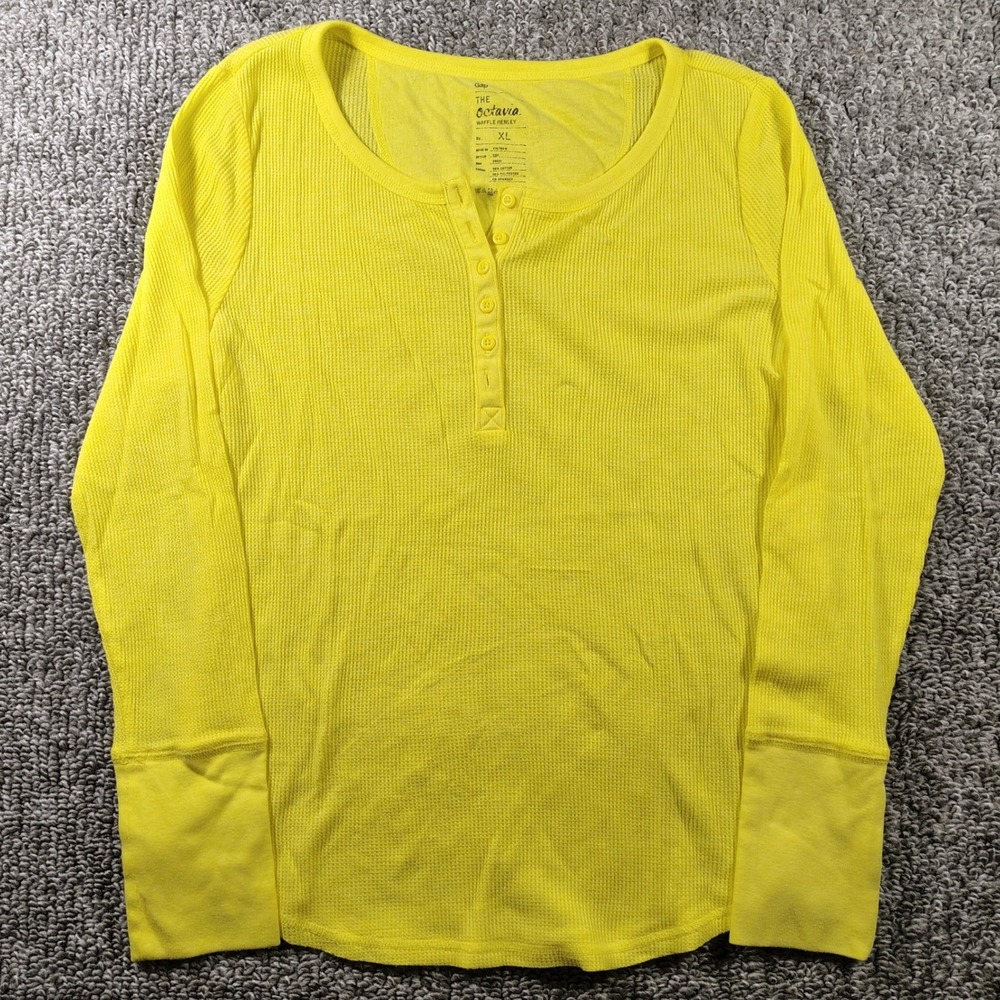 Gap Octavia Waffle Henley Yellow Long Sleeve Gorpcore Women XL
